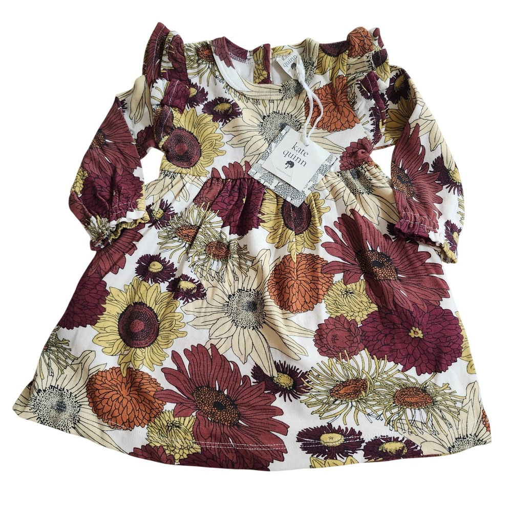 NEW Kate Quinn 6-12m Multi Sunflower Long Sleeve Double Ruffle Dress